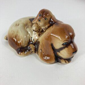 Ceramic Porcelain Momma Dog Pup Cocker Spaniel Brown 4 x 5.5